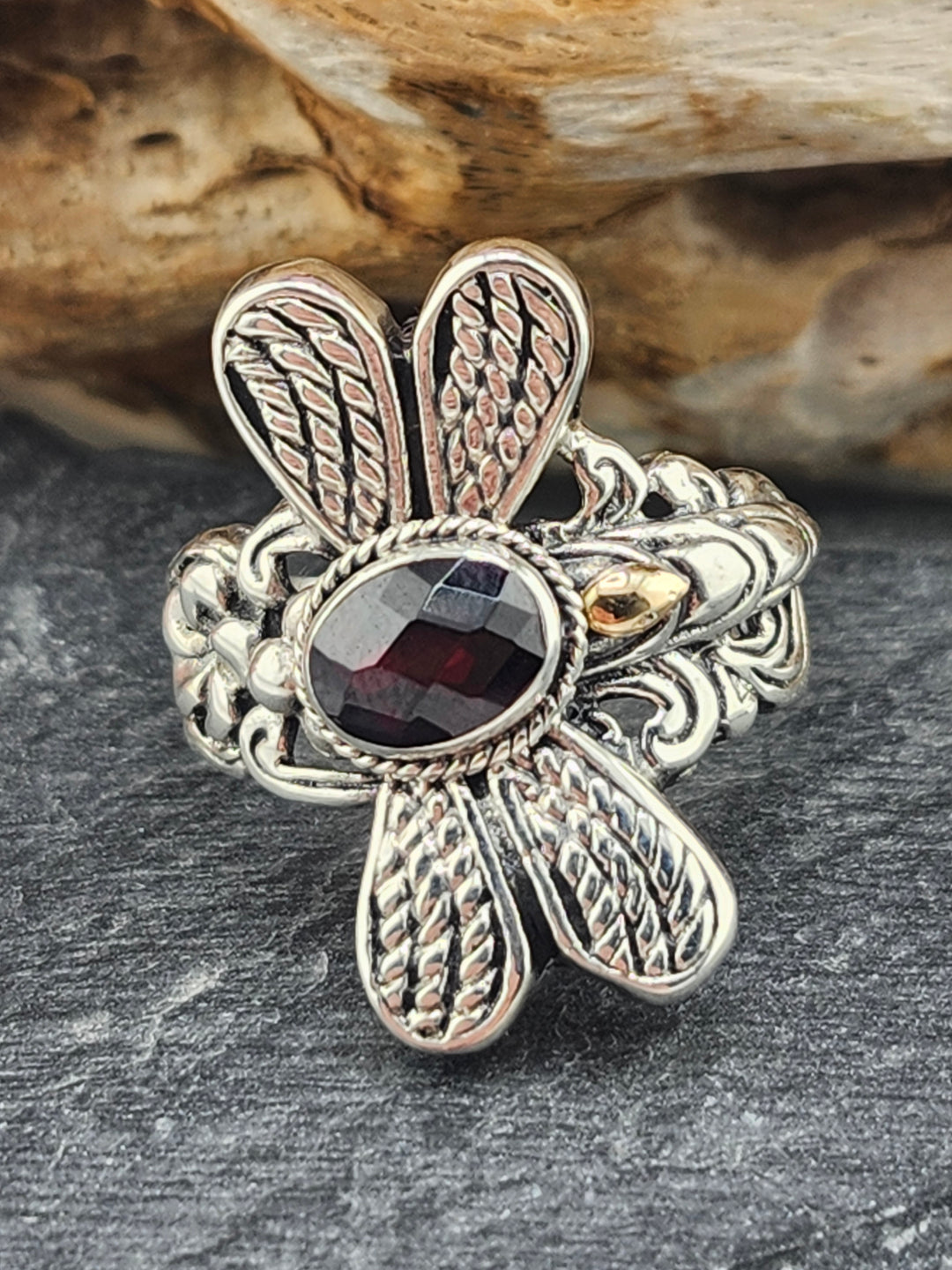 Garnet Dragonfly Ring