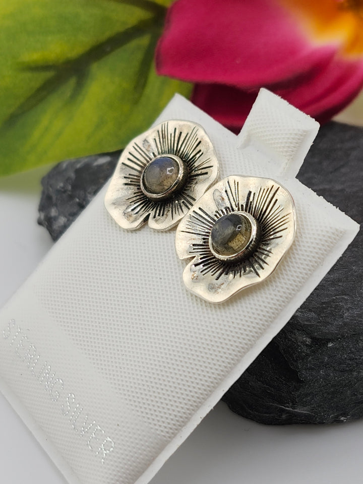 Labradorite Flower & 925 Sterling Silver Stud Earrings