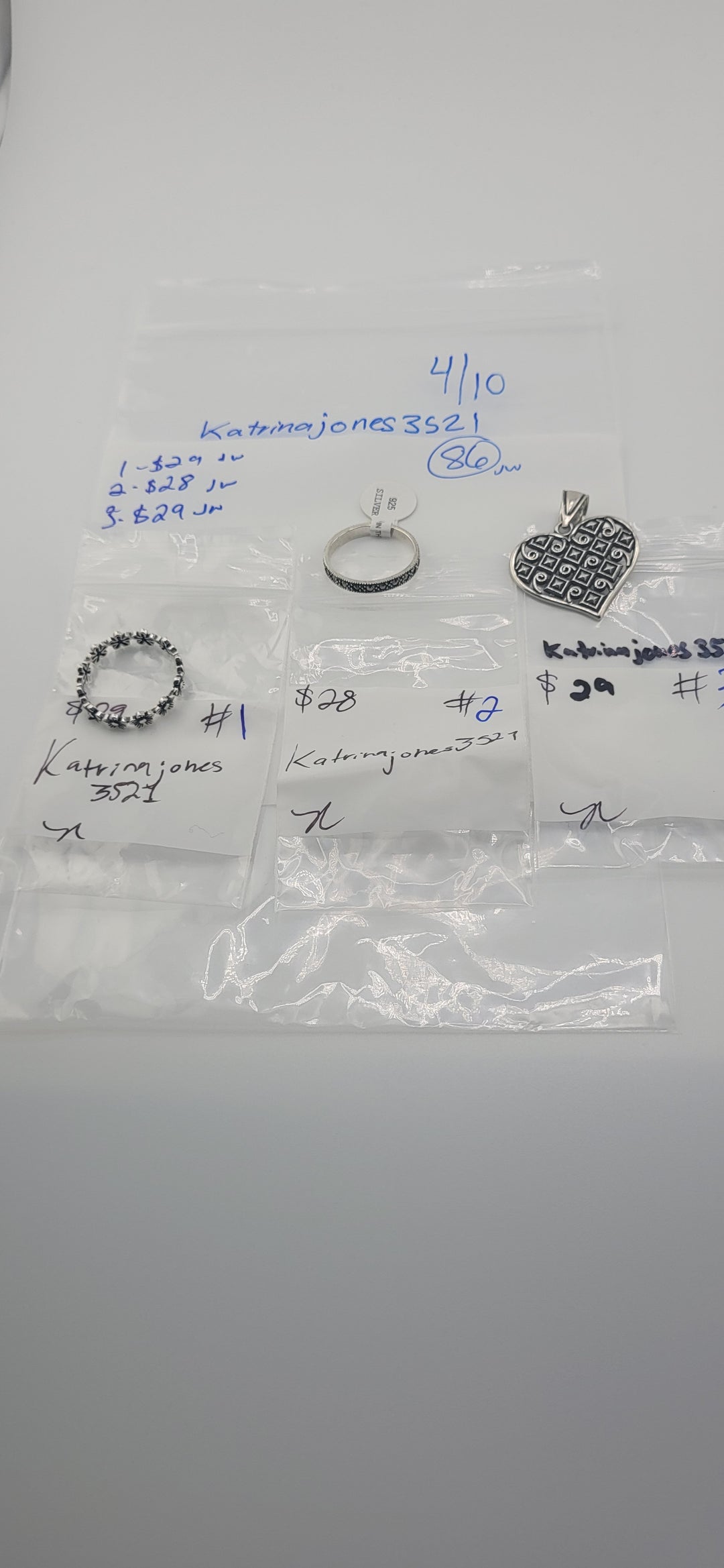 RESERVED FOR: Katrinajones3521- 4/10/2025 tiktok Live Show -3 Sterling Silver Items