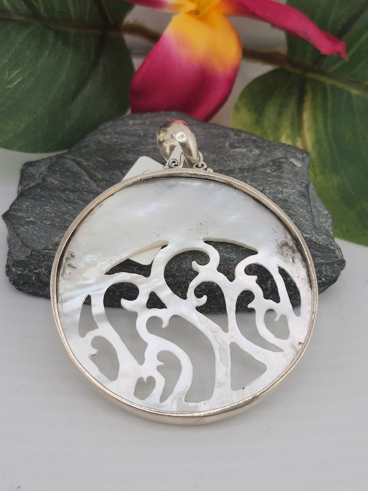Designer SOMS Mother of Pearl and 925 Sterling Silver Lunar Moth Pendant