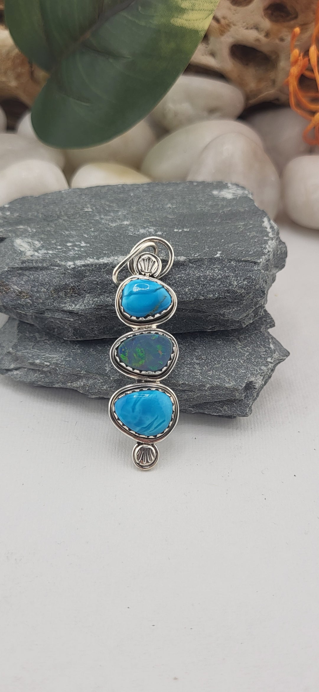 Blue kingman Turquoise and Australian opal dublet Southwest Pendant