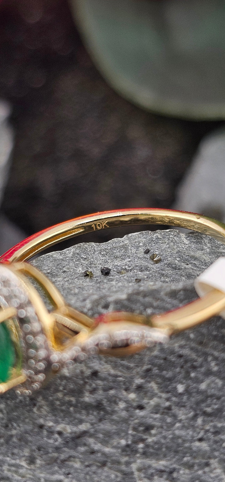 10K Yellow Gold, Emerald and Diamond Ring Size 7