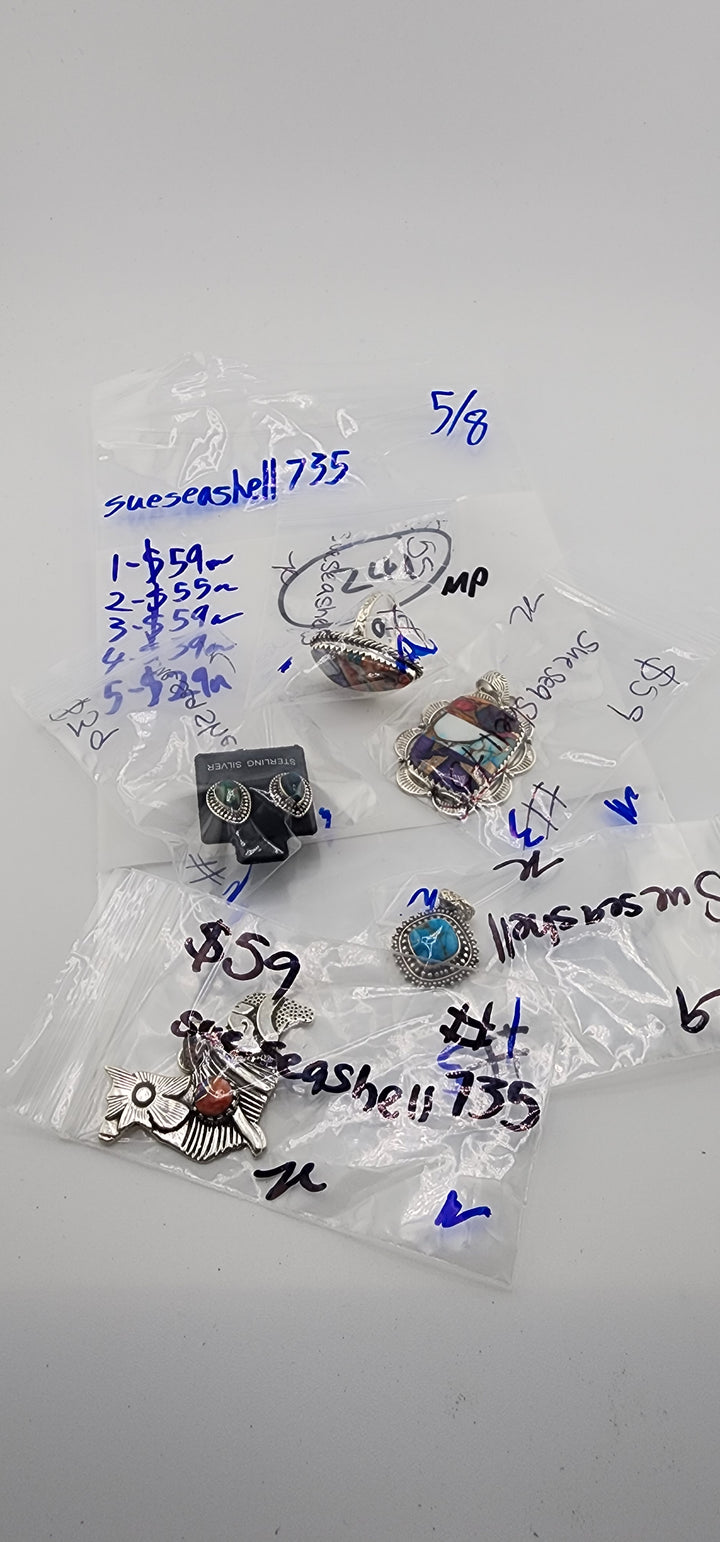 RESERVED FOR: sueseashell735 - 5/8/2025 tiktok Live Show - 5 Sterling Silver Items