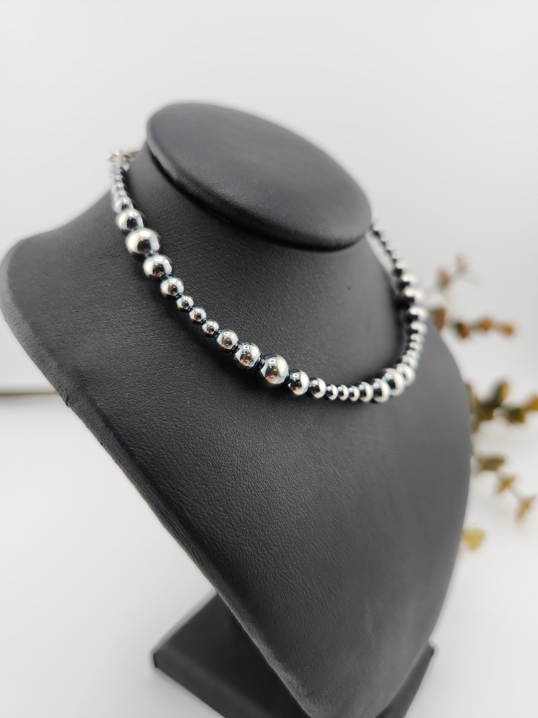 3‐6mm 8"+1" Oxidized 925 Sterling Silver Bead Bracelet