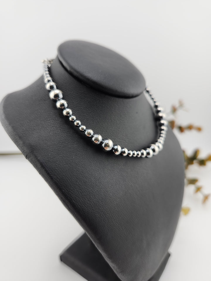 3‐6mm 8"+1" Oxidized 925 Sterling Silver Bead Bracelet