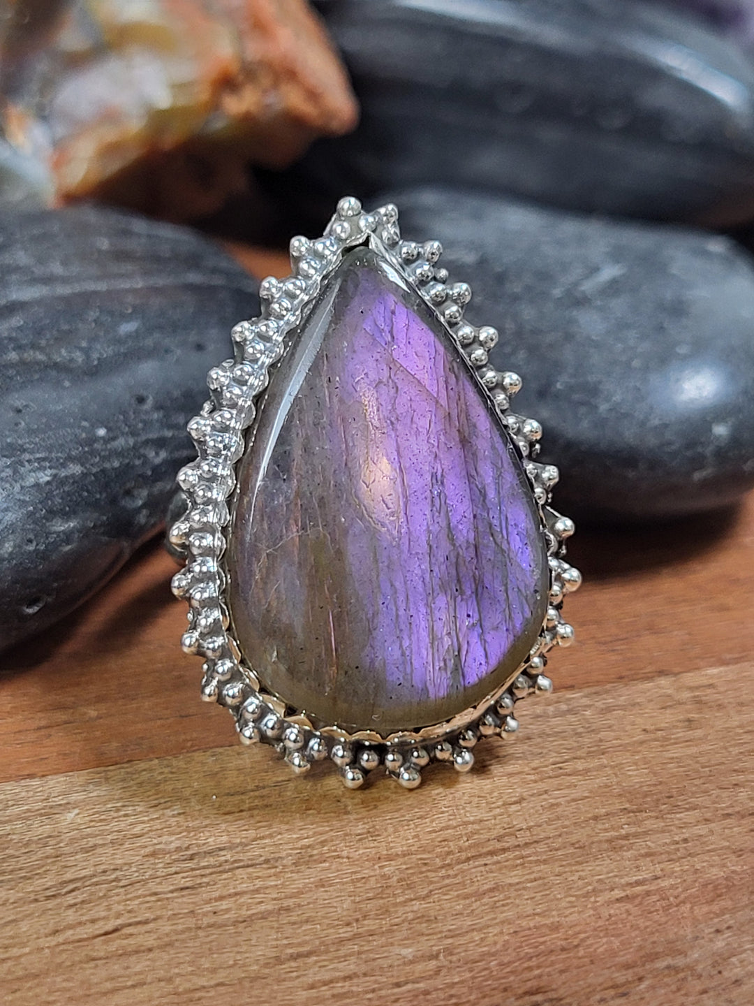 Natural Labradorite Ring 925 Sterling Silver Size 5