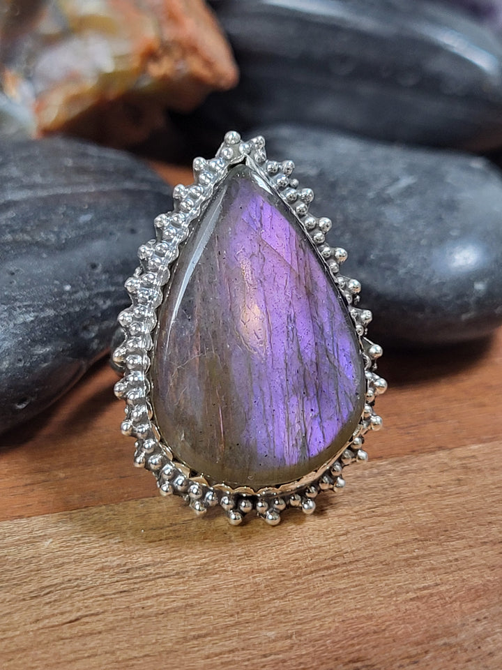 Natural Labradorite Ring 925 Sterling Silver Size 5