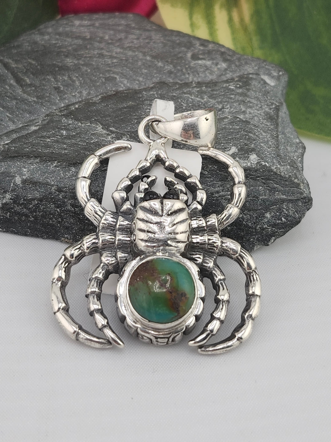 Designer SOMS American Turquoise and 925 Sterling Silver Spider Pendant