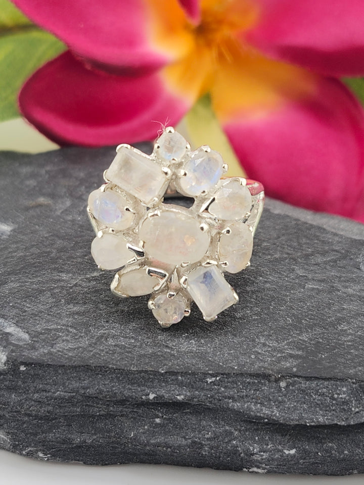 Cluster Moonstone Ring Size 6.25