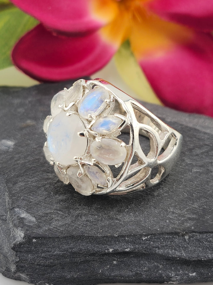 Cluster Moonstone Ring Size 8