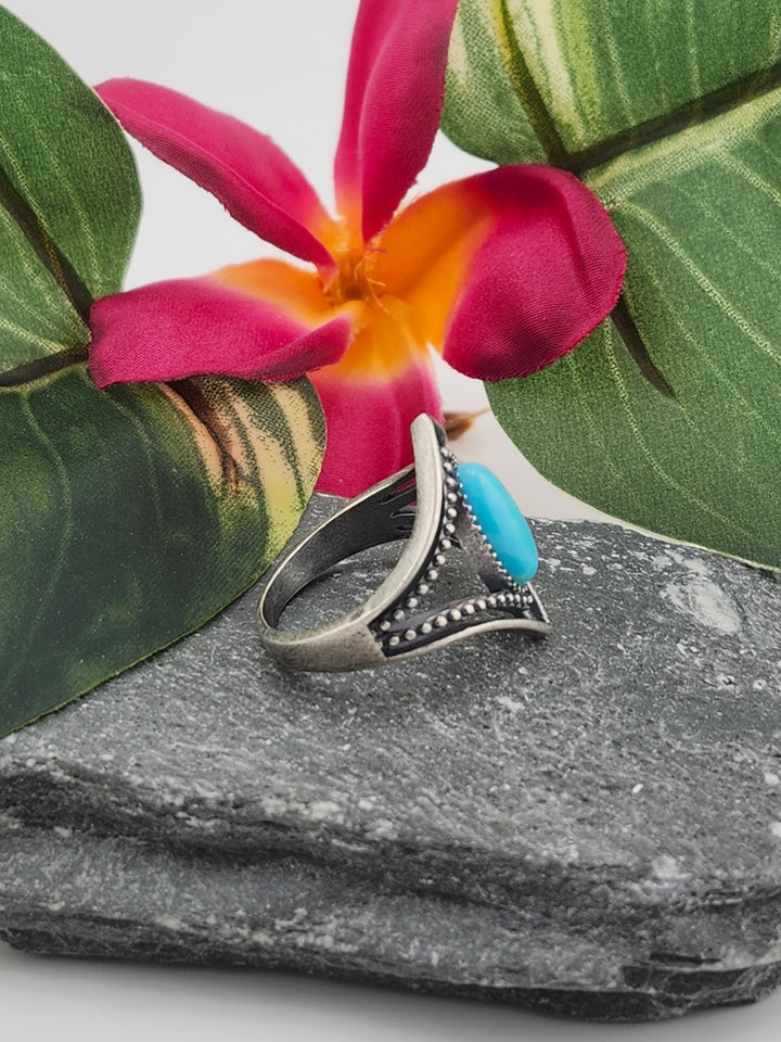 Oxidized Marquee Turquoise Ring Size 8