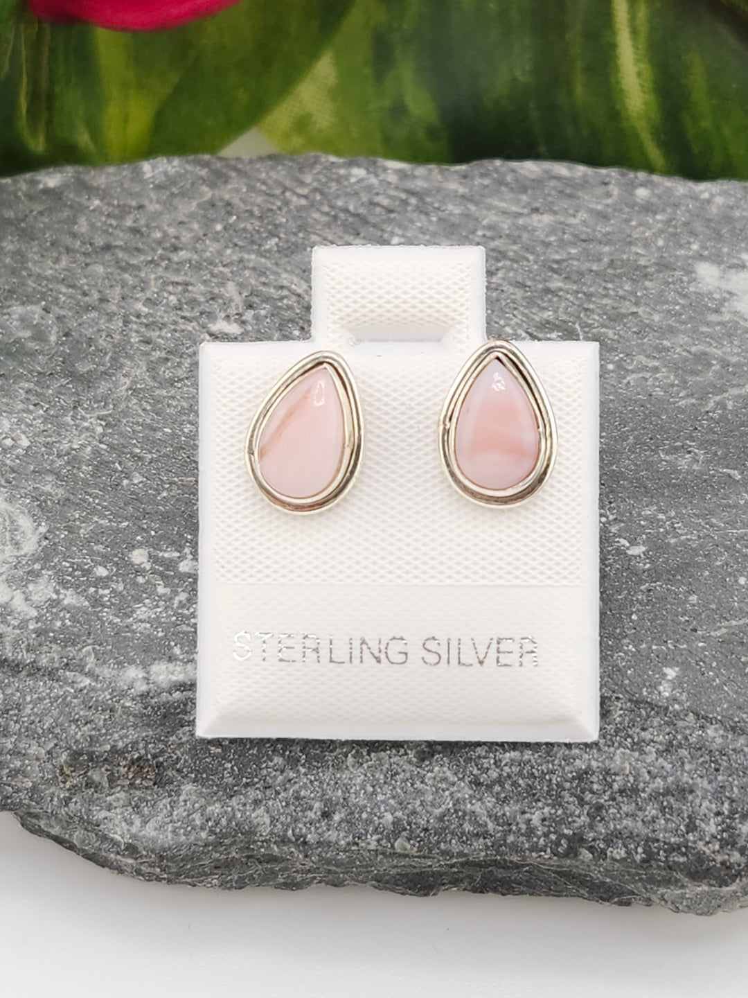 Pink Opal Post Back Stud Earrings