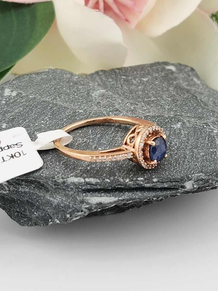 10K Rose Gold Diamond and Blue Sapphire Ring