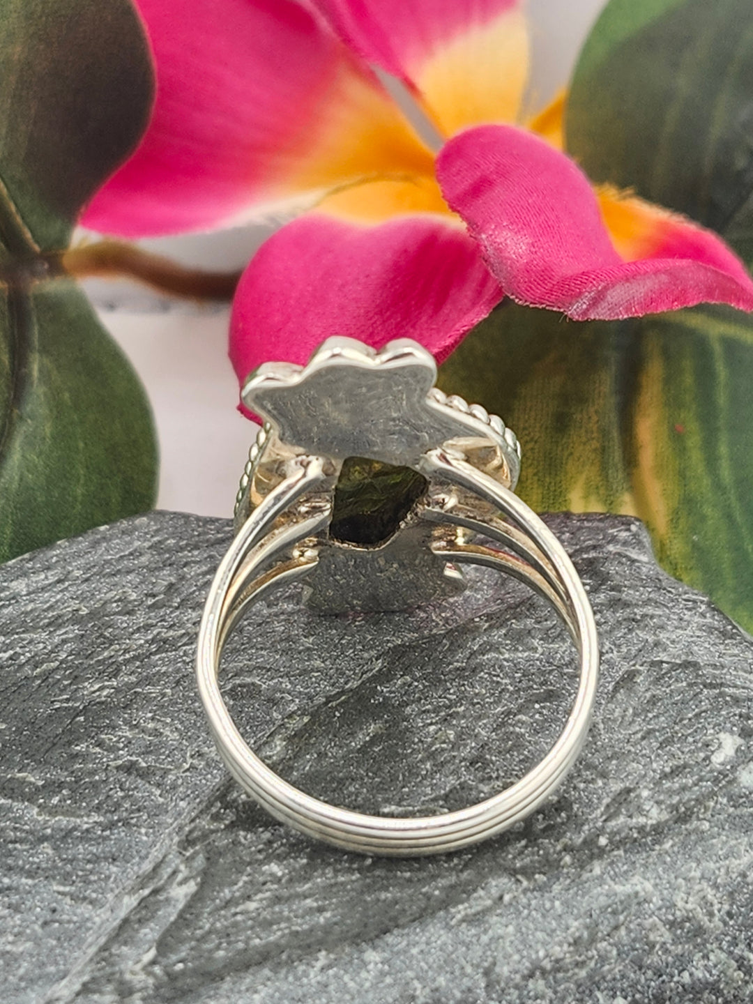 Raw Green Tourmaline and 925 Sterling Silver Ring - Size 11.25