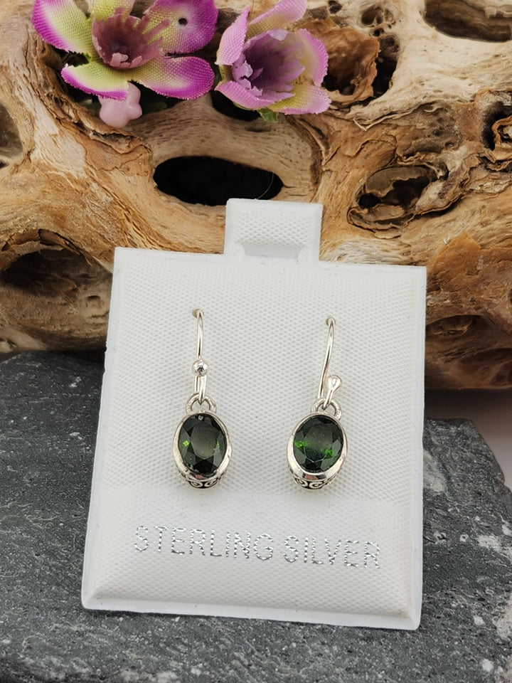 Green Chrome Diopside Dangle Earrings
