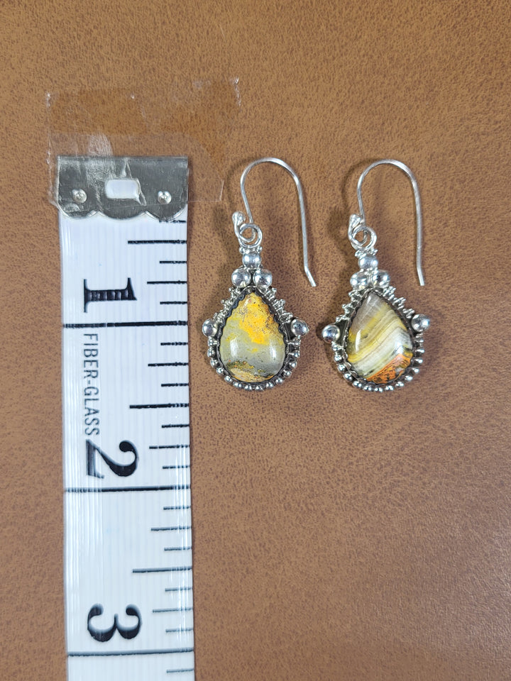 Natural Bumblebee Jasper 925 Sterling Silver Dangles - 1 1/2"