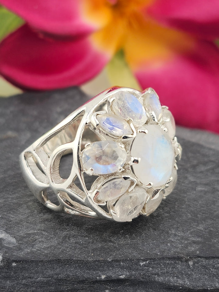Cluster Moonstone Ring Size 8