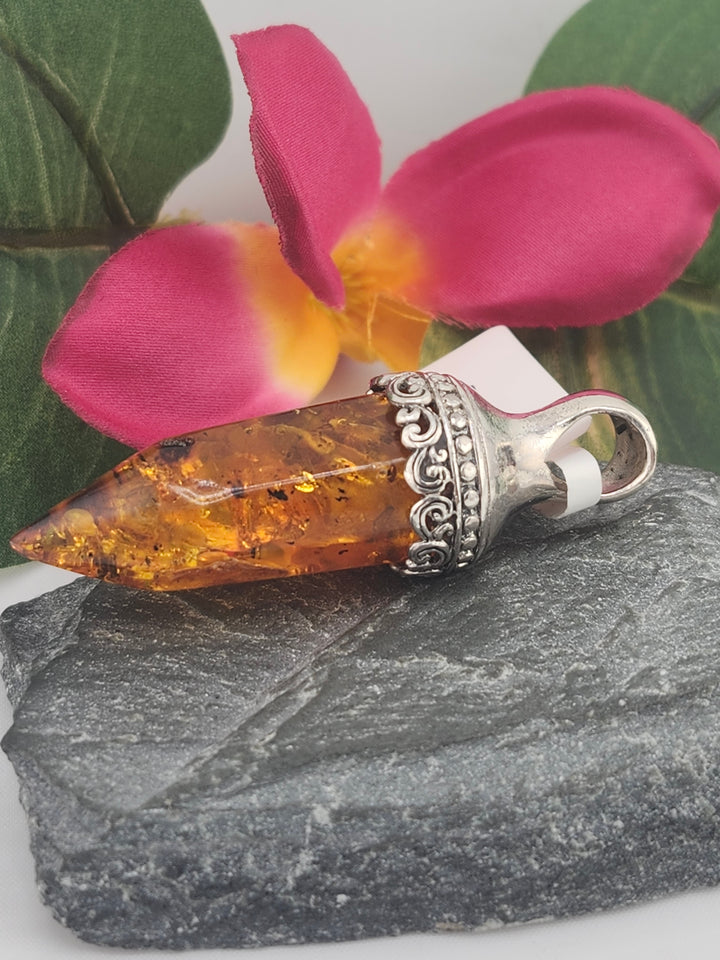 Designer SOMS Baltic Amber and 925 Sterling Silver Pendant