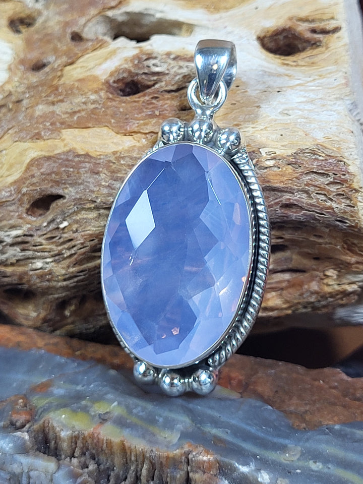 Natural Lavender Quartz 925 Sterling Silver Rose Cut Pendant - 1 3/4"