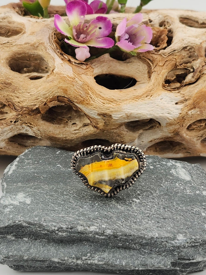 Bumblebee Jasper Bat Ring Size 7