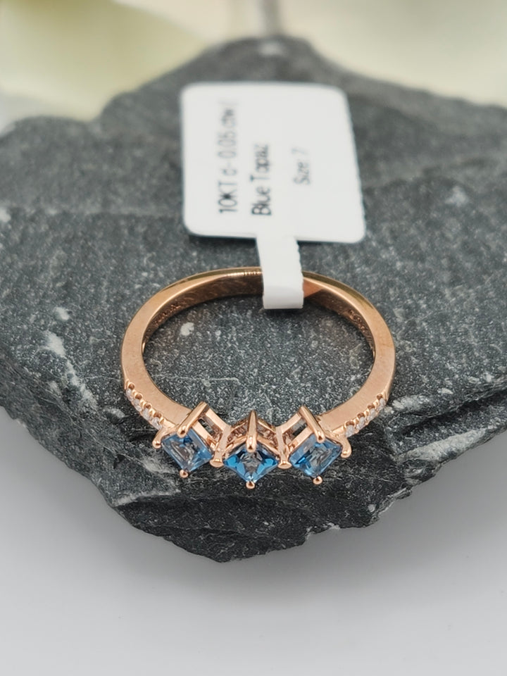 10K Rose Gold Diamond and Blue Topaz Ring