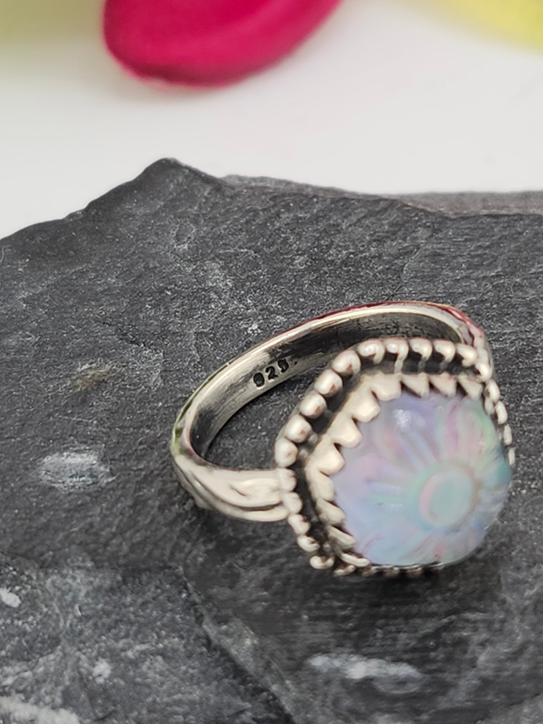 Aurora Opal Doublet with Quartz Cap Ring