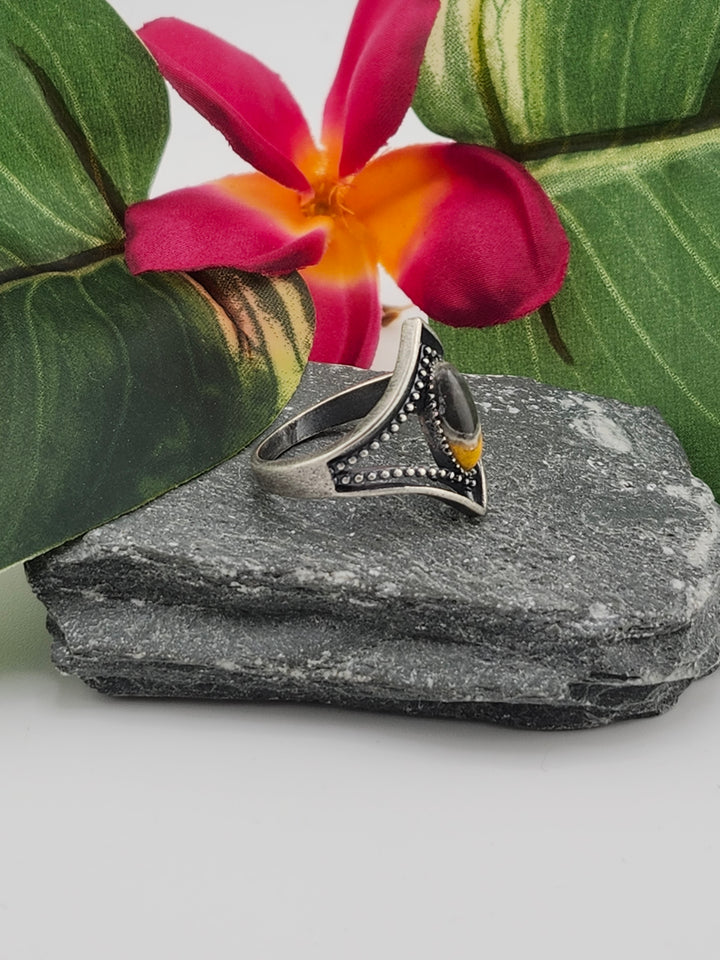 Oxidized Marquee Bumblebee Jasper Ring Size 10.5