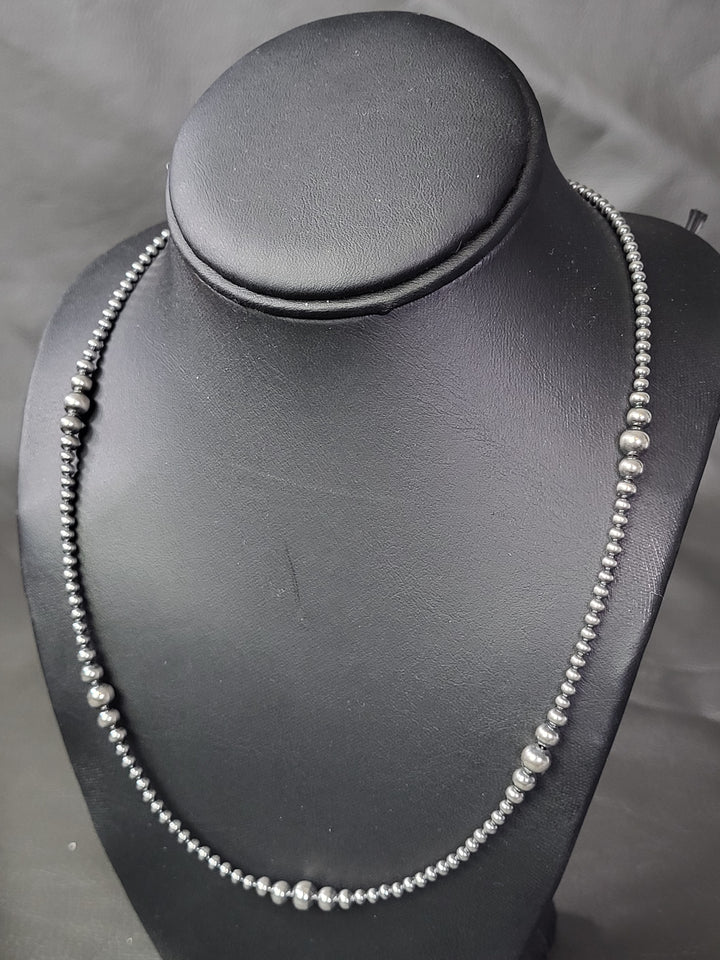 Oxidized Sterling Silver Graduated Bead Station Necklace 3‐6mm 18"+2" extension