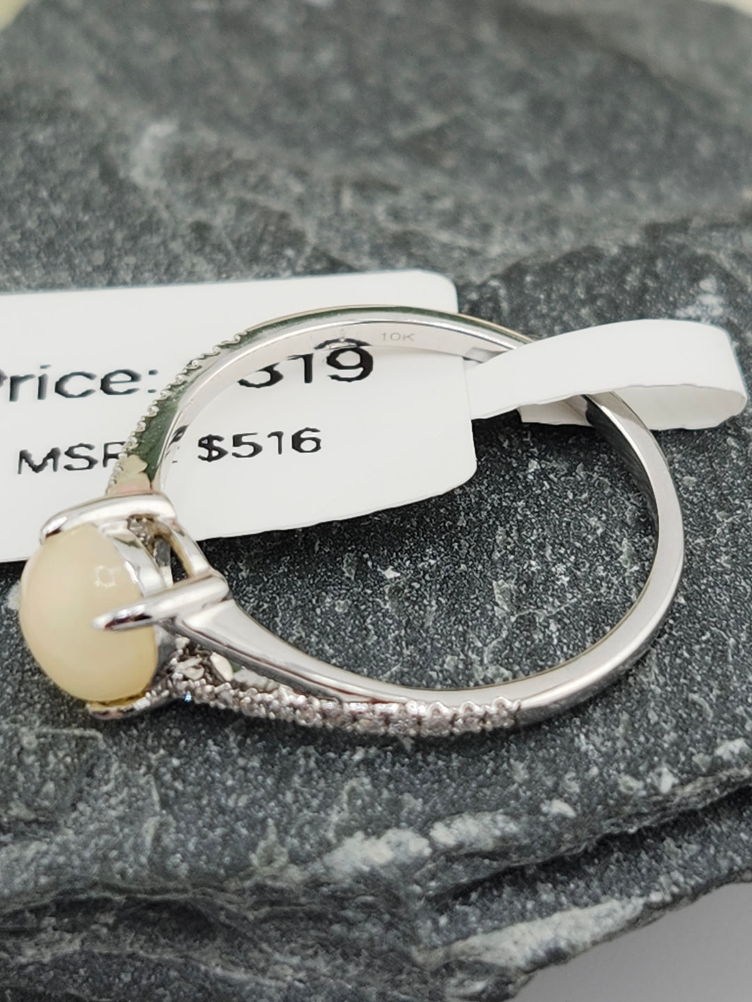 10K White Gold Diamond and Ethiopian Opal Ring