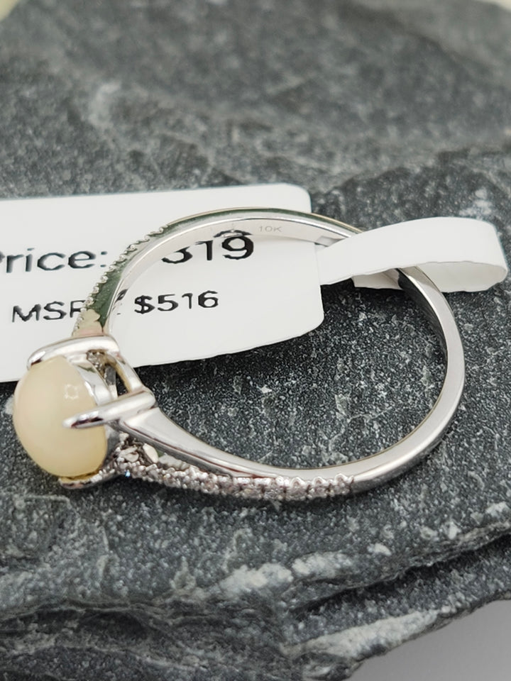 10K White Gold Diamond and Ethiopian Opal Ring