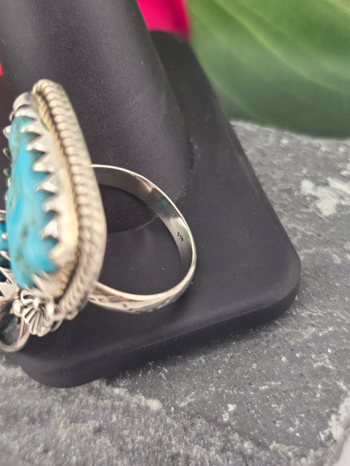 Double stone Kingman Turquoise sterling silver 925 ring size 7