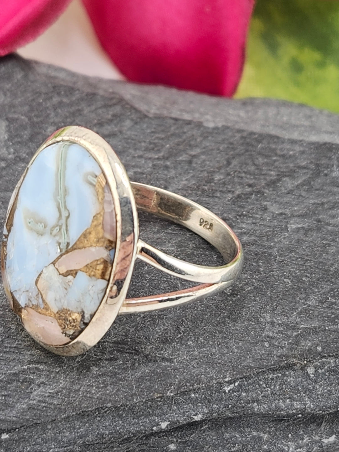 Blue & Pink Copper Opal Ring Size 8