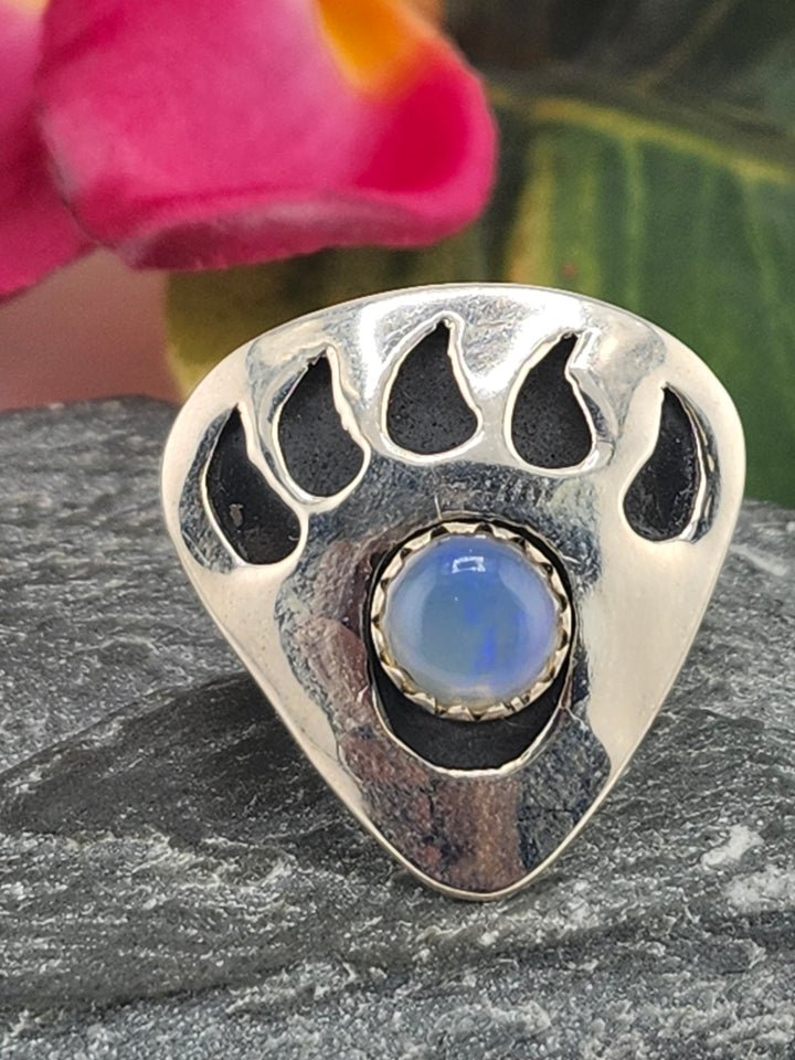 Ethiopian Opal Bear Paw Print & 925 Sterling Silver Ring Size 9