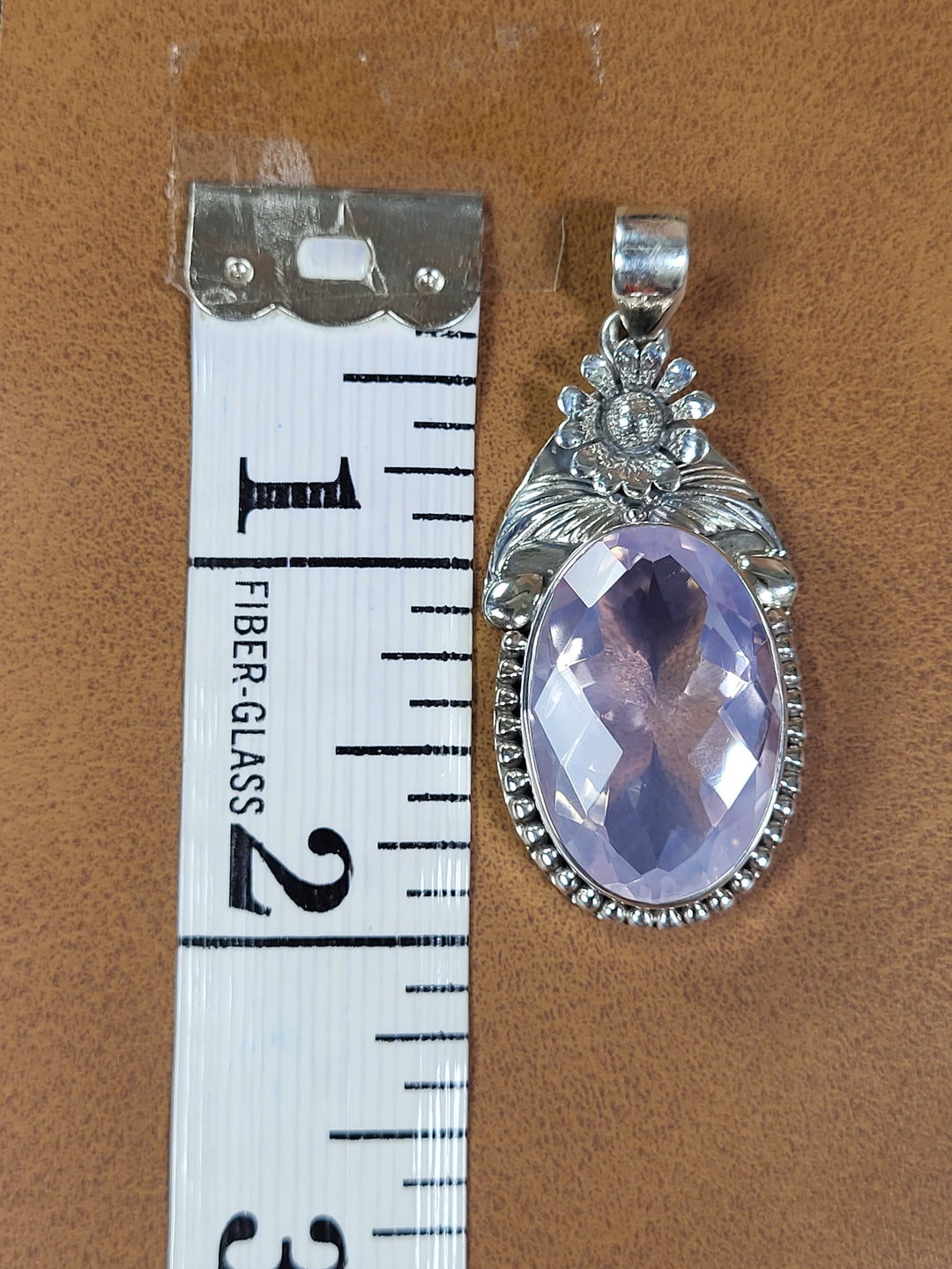 Natural Lavender Quartz 925 Sterling Silver Rose Cut Pendant - 2"