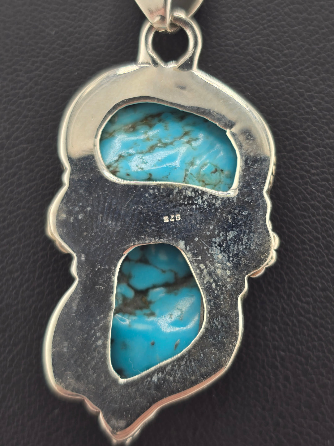 Raw Kingman Turquoise double stone 925 sterling silver pendant w/ 18" 3mm paperclip Chain