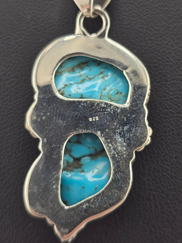 Raw Kingman Turquoise double stone 925 sterling silver pendant w/ 18" 3mm paperclip Chain