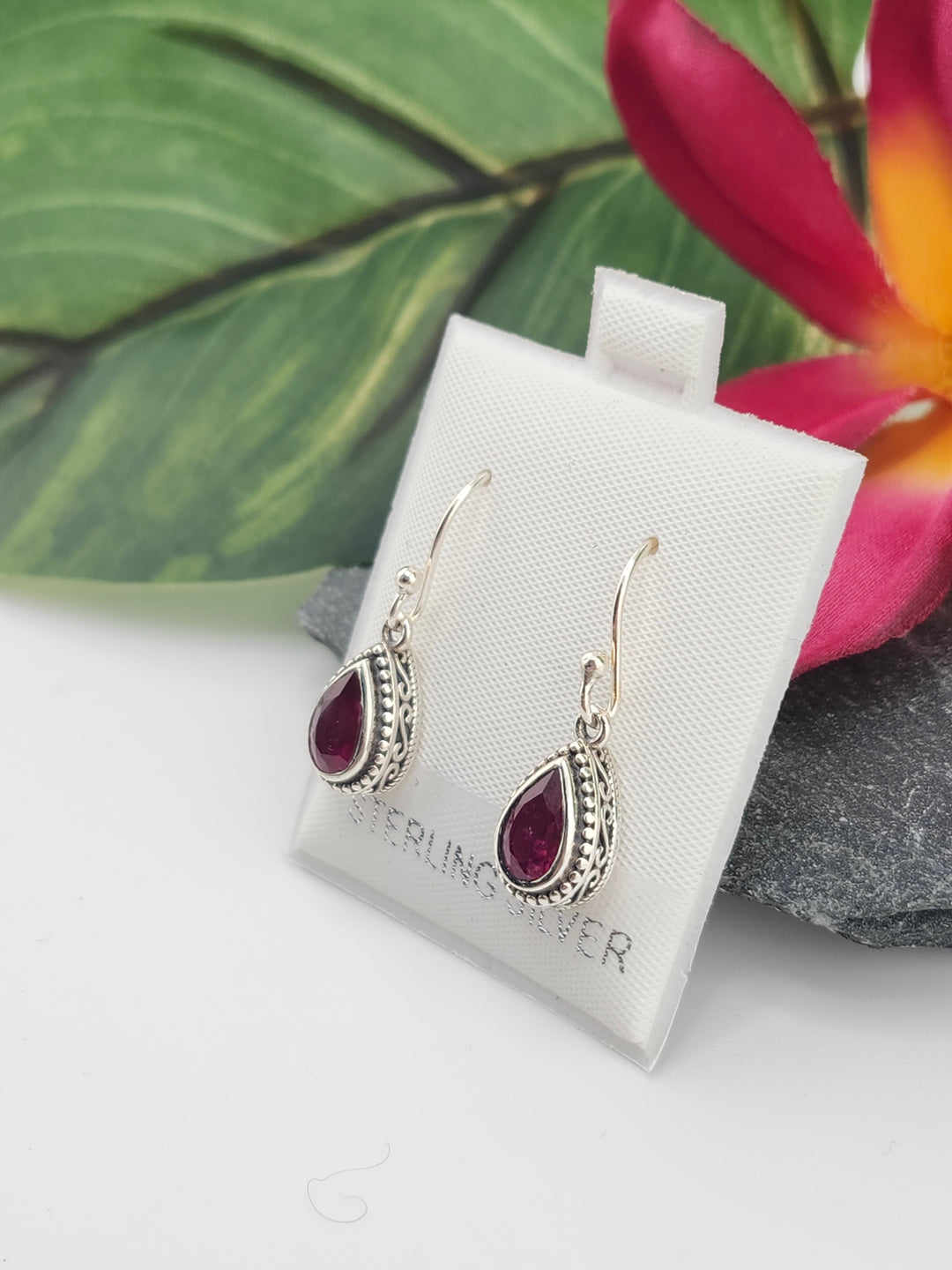 Ruby Teardrop Dangle Earrings