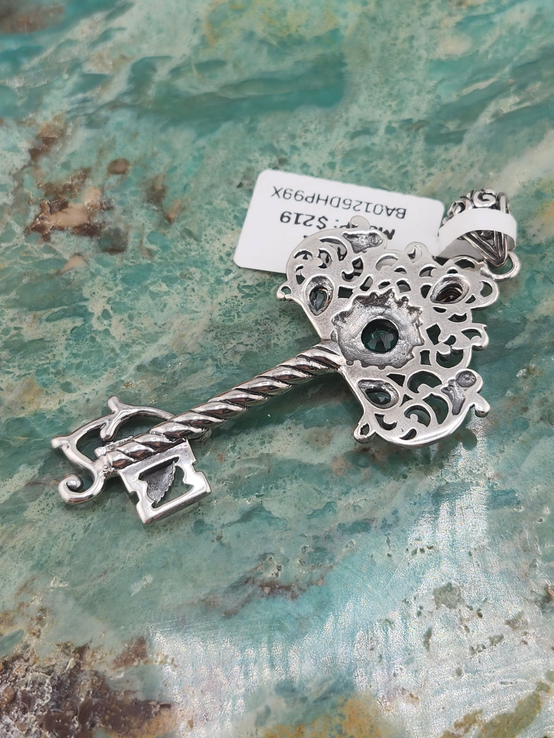 Bali 925 Sterling Silver/18K and Mixed Gemstone Key Pendant