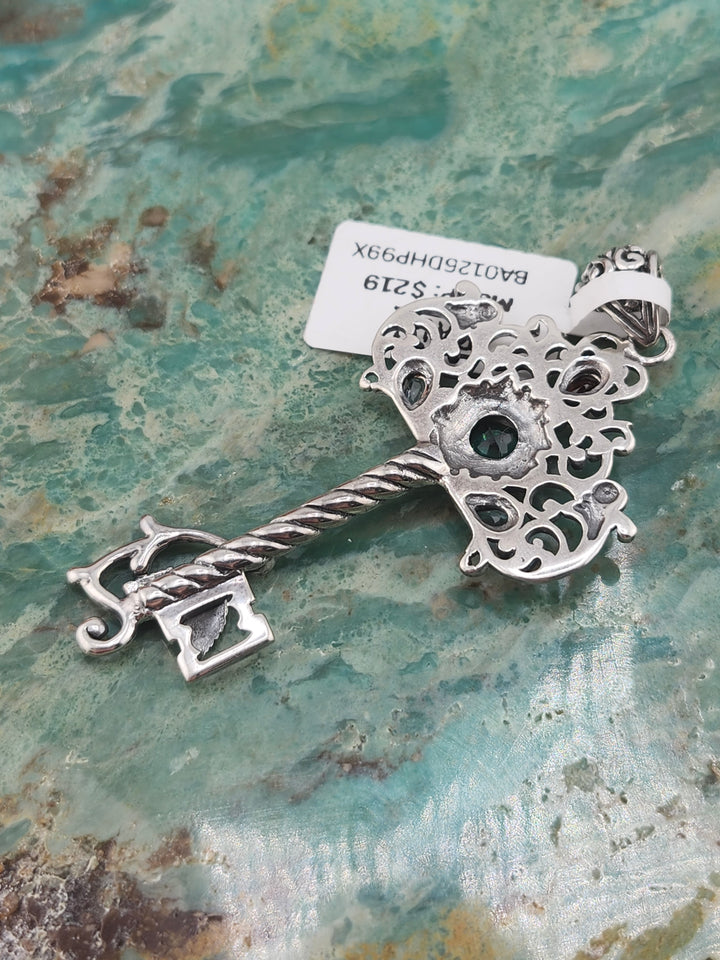 Bali 925 Sterling Silver/18K and Mixed Gemstone Key Pendant