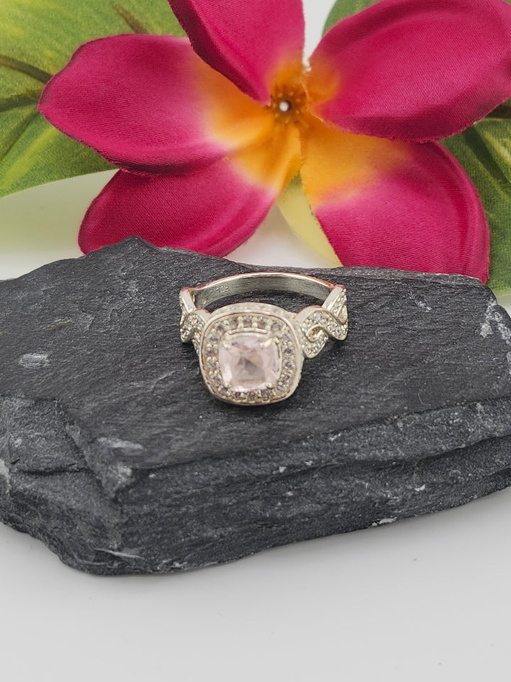 Morganite and 925 Sterling Silver Ring w/ cz