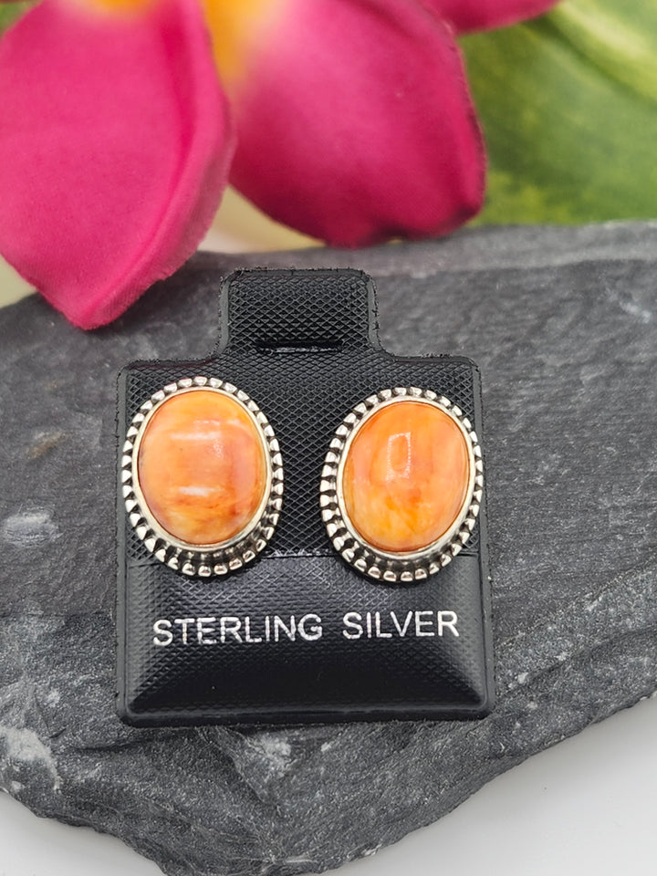 Orange Spiny Oyster Oval Stud Earrings