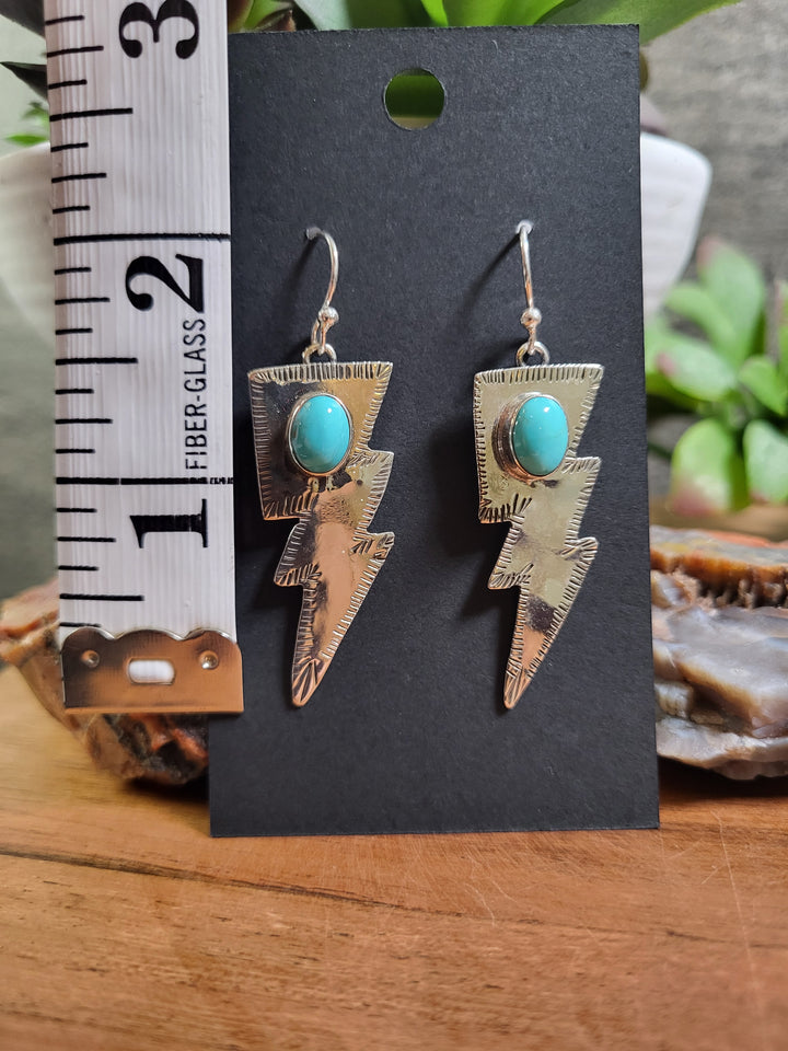 Natural Turquoise Lightning Bolt Earrings 925 Sterling Silver