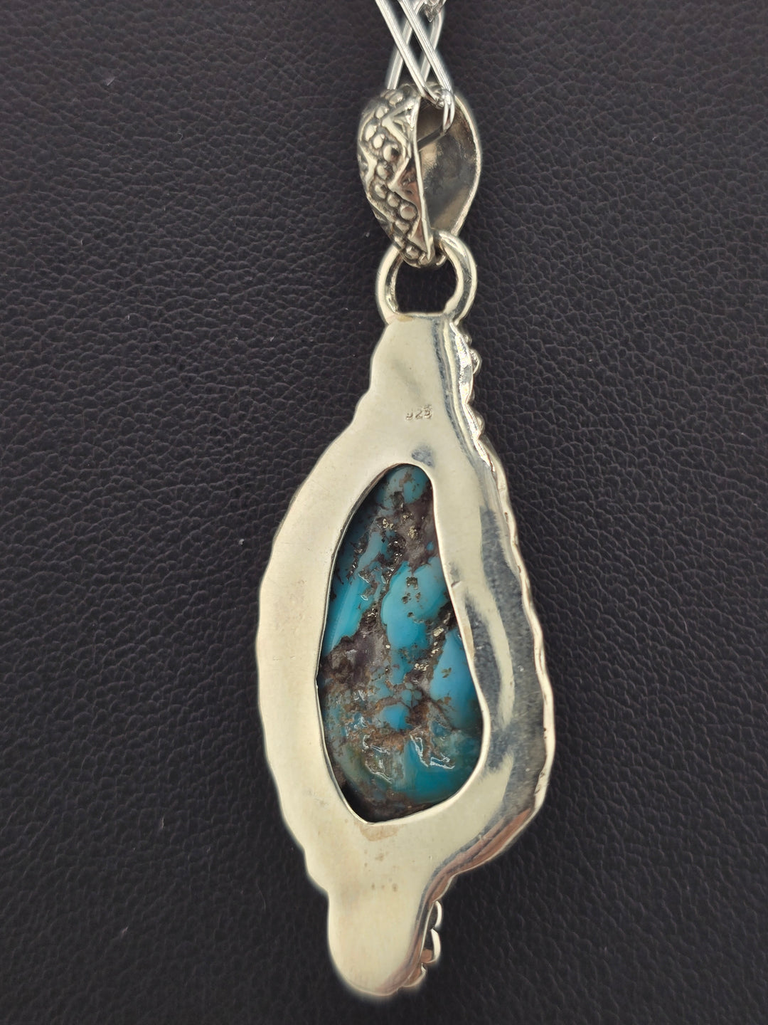 Raw Kingman Turquoise 925 sterling silver pendant w/ 18" 3mm paperclip Chain