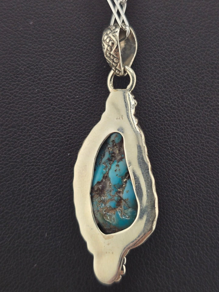 Raw Kingman Turquoise 925 sterling silver pendant w/ 18" 3mm paperclip Chain