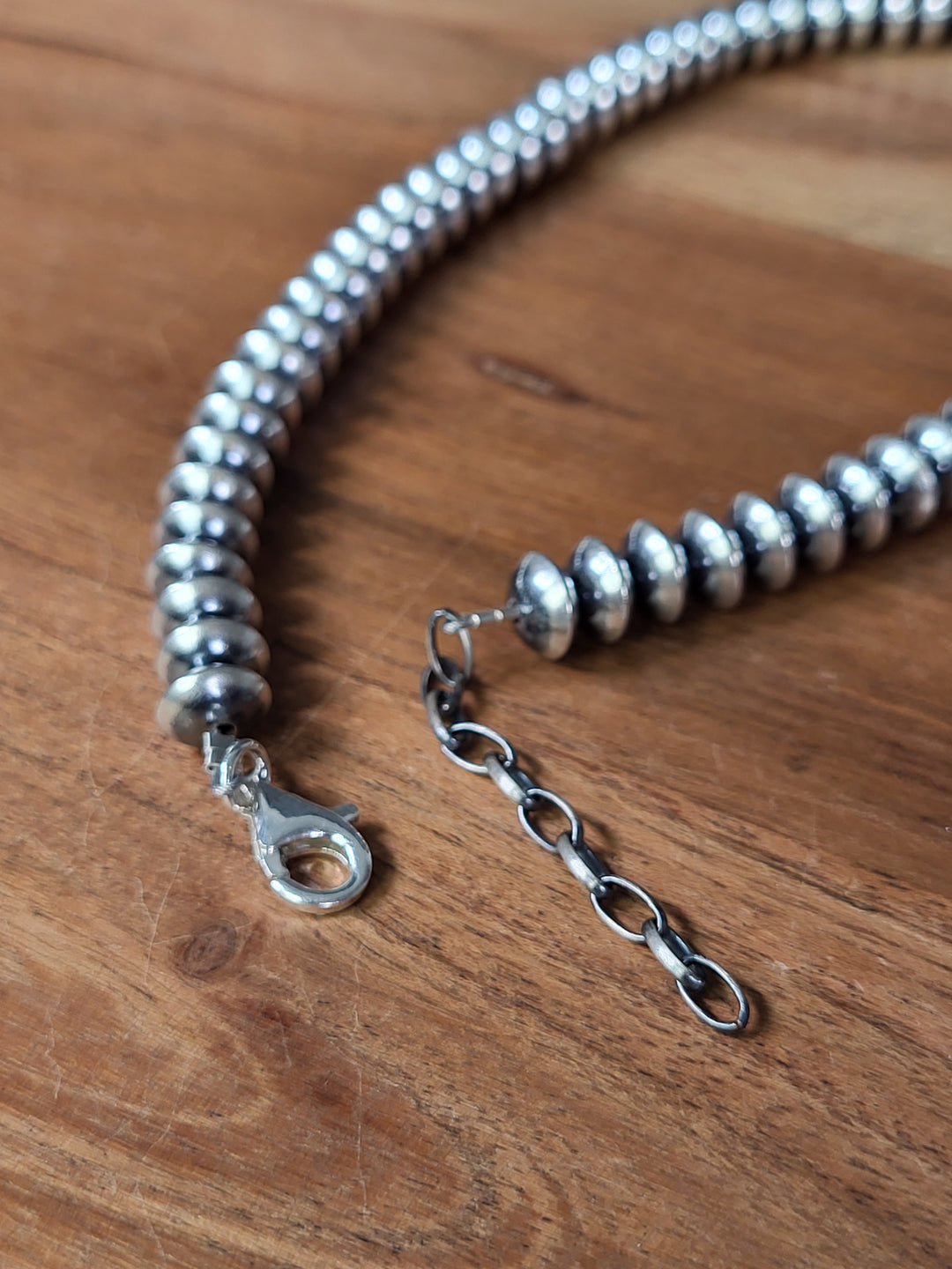 Oxidized 925 Sterling Silver Saucer Bead Necklace 8mm 14" + 2" extension