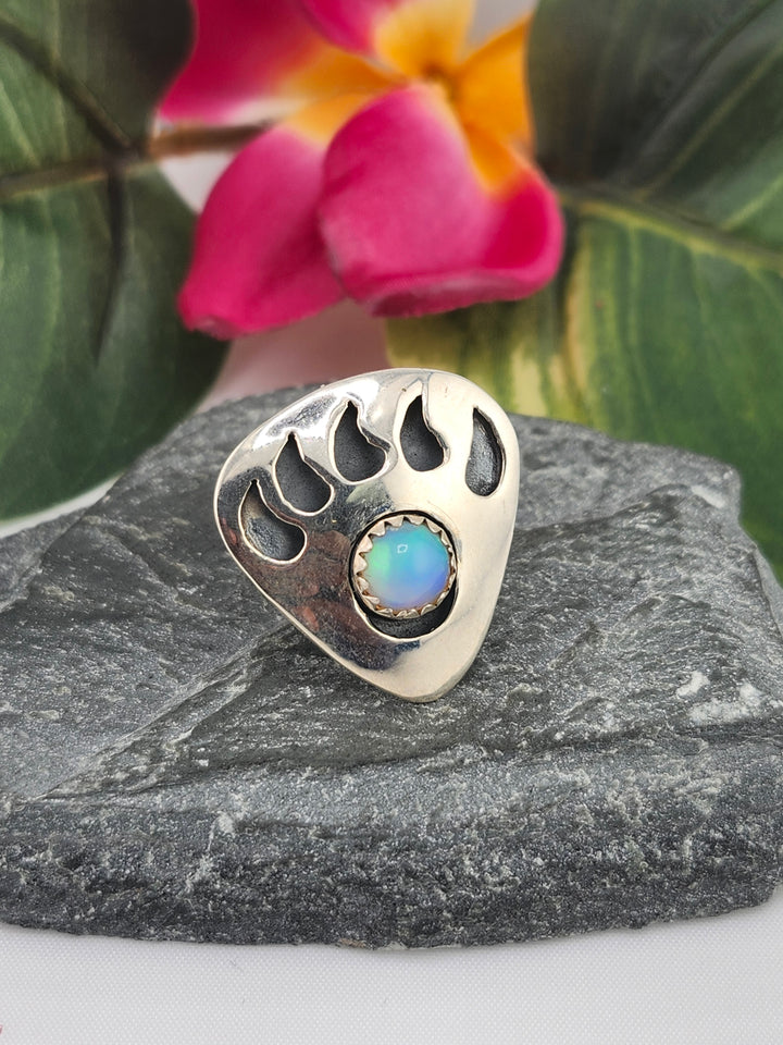 Ethiopian Opal Bear Paw Print & 925 Sterling Silver Ring Size 6
