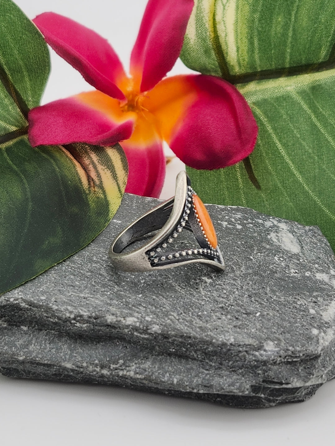 Oxidized Marquee Orange Spiny Oyster Ring Size 7