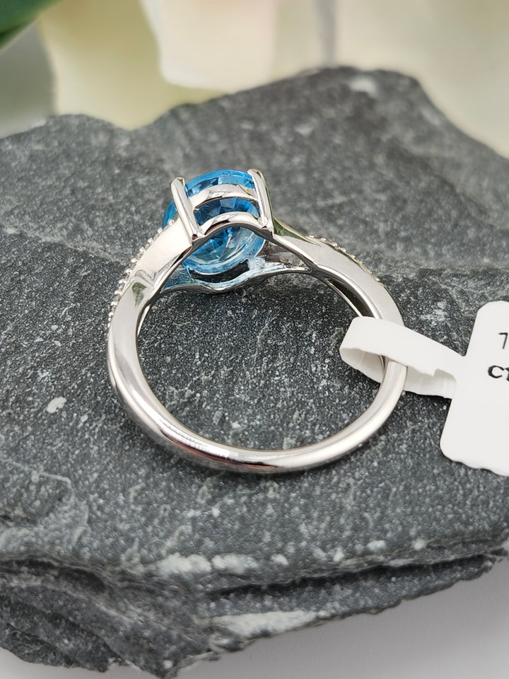 10K White Gold Diamond and Blue Topaz Ring