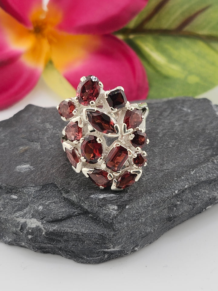 Cluster Garnet Ring Size 6