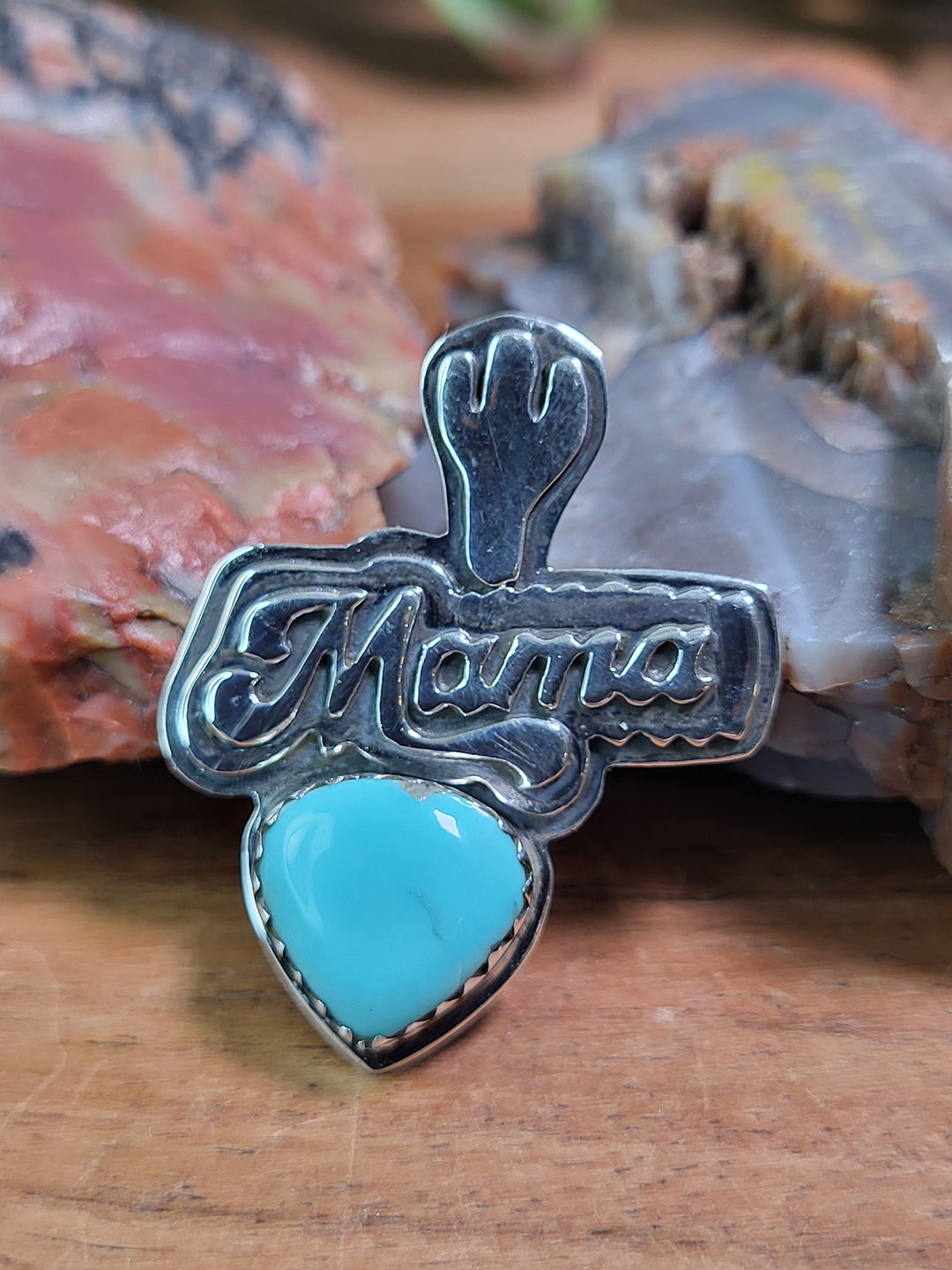 Natural Turquoise Mama Pendant 925 Sterling Silver